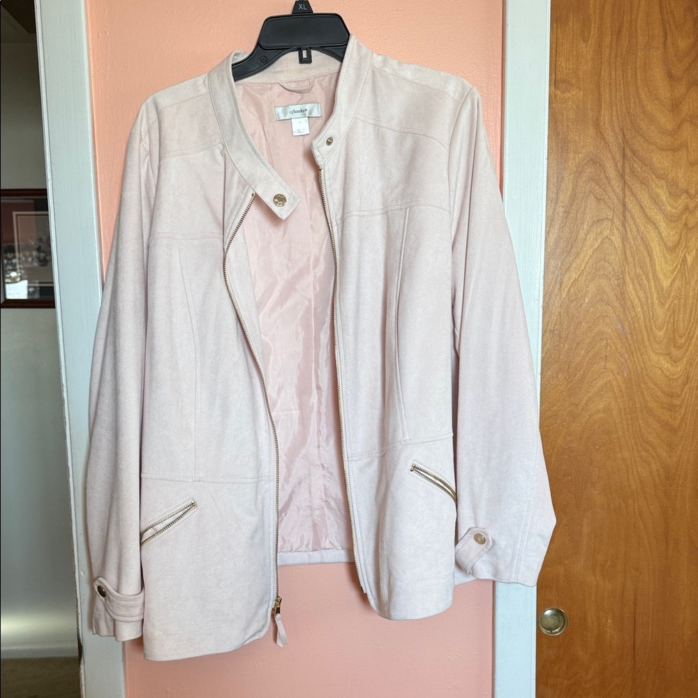 CJ Banks Light Pink suede Utility Jacket